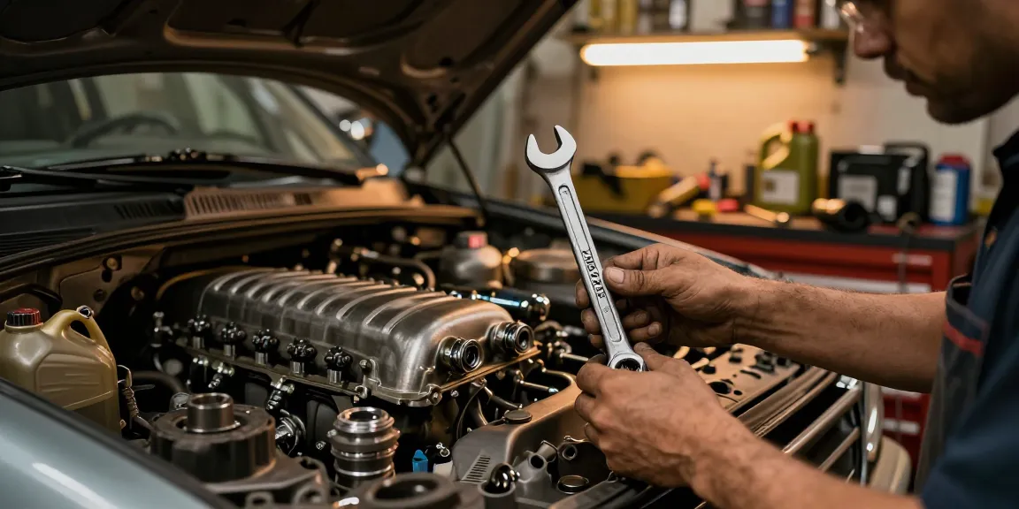 Mechanic using USAG 285x wrenches in vintage car repair workshop